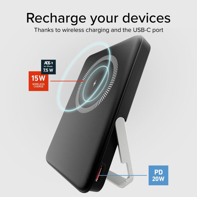 SBS - PowerBank 5000mAh, 20W, Power Delivery, Mag Stand, noir