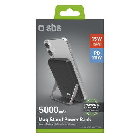 SBS - PowerBank 5000mAh, 20W, Power Delivery, Mag Stand, noir