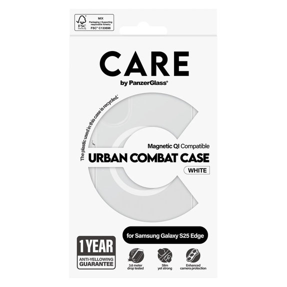 Étui Urban Combat avec QI blanc pour Samsung Galaxy S25 Edge, Transparent, PanzerGlass