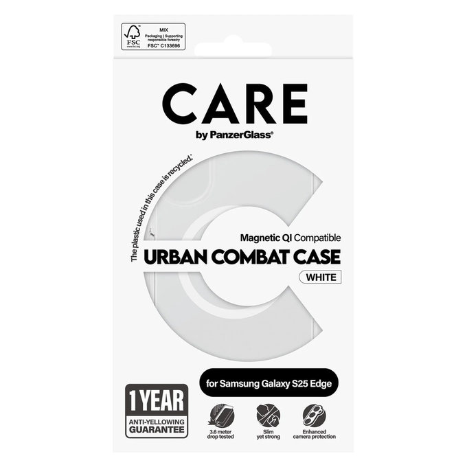 Étui Urban Combat avec QI blanc pour Samsung Galaxy S25 Edge, Transparent, PanzerGlass