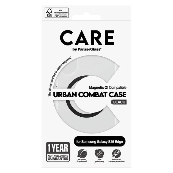 Étui Urban Combat avec QI noir pour Samsung Galaxy S25 Edge, Transparent, PanzerGlass