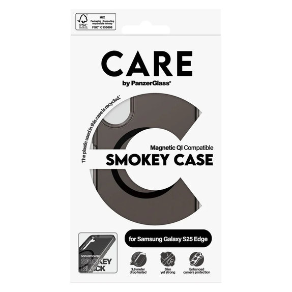 Étui Smokey avec QI noir pour Samsung Galaxy S25 Edge, Noir, PanzerGlass