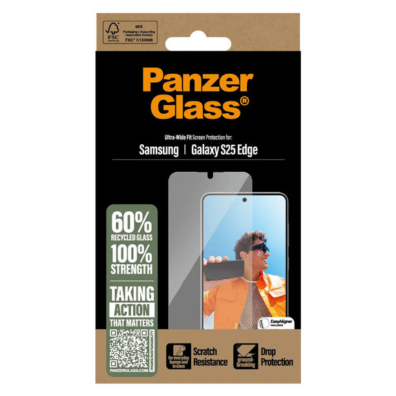 Verre trempé UWF avec applicateur pour Samsung Galaxy S25 Edge, Clair, PanzerGlass