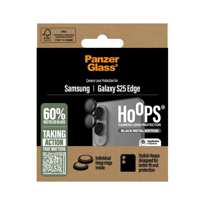 Protection d’objectif photo Hoops pour Samsung S25 Edge, Noir, PanzerGlass