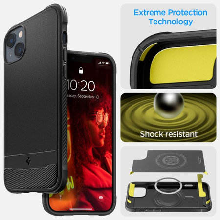 Spigen - Coque Rugged Armor avec MagSafe pour iPhone 14, Matte Black
