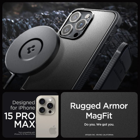 Spigen - Coque Rugged Armor avec MagSafe pour iPhone 15 Pro Max, Matte Black