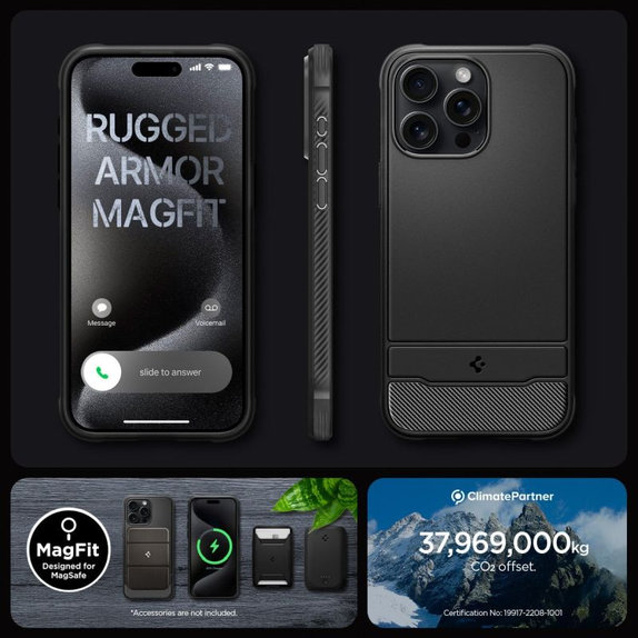 Spigen - Coque Rugged Armor avec MagSafe pour iPhone 15 Pro, Matte Black