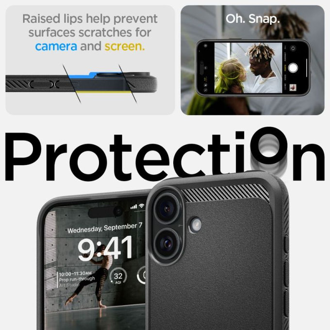 Spigen - Coque Rugged Armor avec MagSafe pour iPhone 16, Matte Black