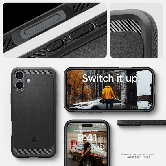 Spigen - Coque Rugged Armor avec MagSafe pour iPhone 16, Matte Black