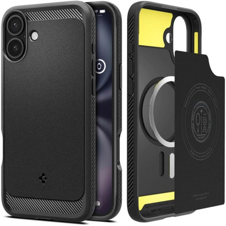Spigen - Coque Rugged Armor avec MagSafe pour iPhone 16, Matte Black