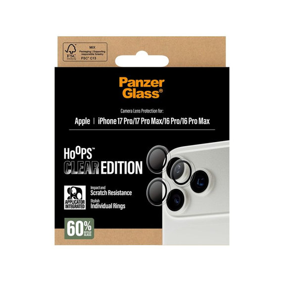 Protection d'objectif Hoops pour iPhone 17 Pro Max/17 Pro/16 Pro Max/16 Pro, transparente, PanzerGlass