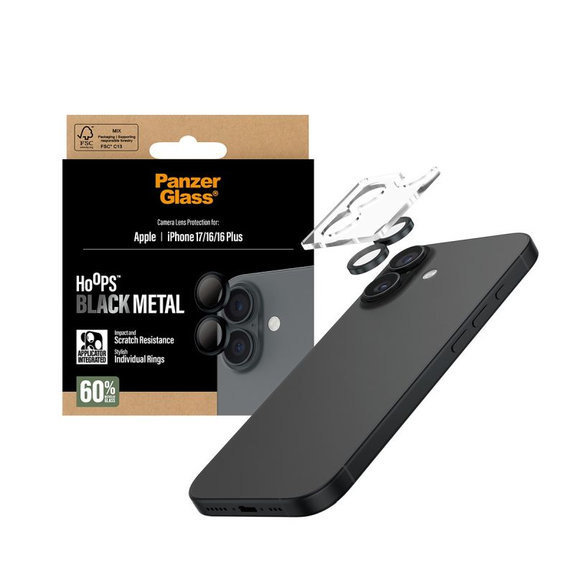 Protection d'objectif Hoops pour iPhone 17/16 Plus/16, noir, PanzerGlass