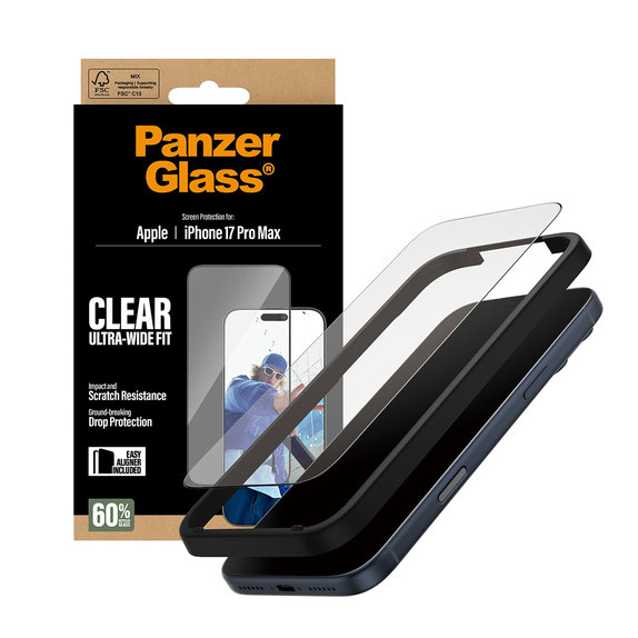 Verre trempé UWF avec applicateur pour iPhone 17 Pro Max, Noir, PanzerGlass
