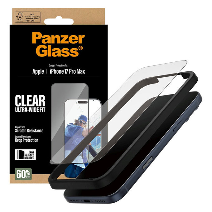 Verre trempé UWF avec applicateur pour iPhone 17 Pro Max, Noir, PanzerGlass