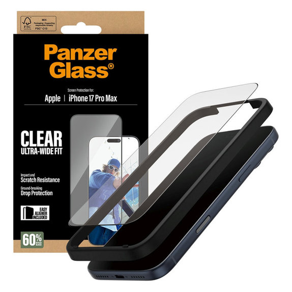 Verre trempé UWF avec applicateur pour iPhone 17 Pro Max, Noir, PanzerGlass