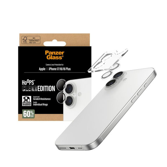 PanzerGlass - Couvercle de Protection d'Objectif d'Appareil Hoops pour iPhone 16, 16 Plus, 17, transparente