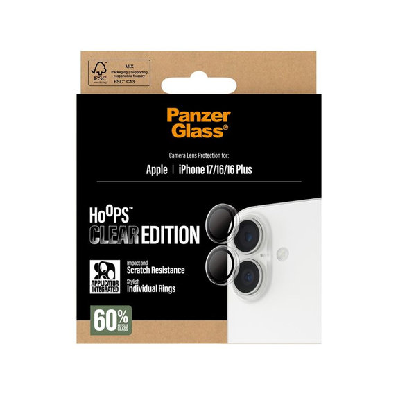 PanzerGlass - Couvercle de Protection d'Objectif d'Appareil Hoops pour iPhone 16, 16 Plus, 17, transparente