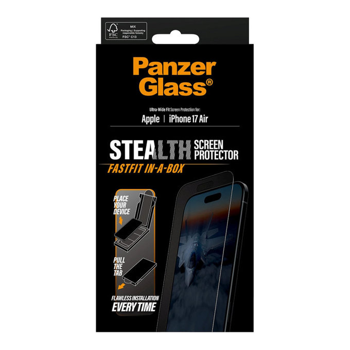 Verre trempé UWF Stealth avec Fastfit pour iPhone 17 Air, Noir, PanzerGlass