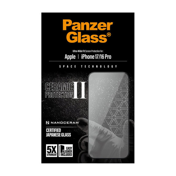 Verre trempé UWF Ceramic II avec Fastfit pour iPhone 17/16 Pro, Noir, PanzerGlass