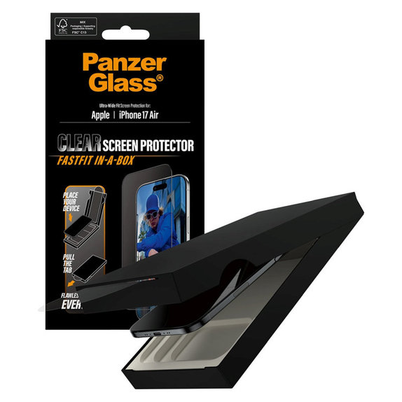 Verre trempé UWF avec Fastfit pour iPhone 17 Air, Noir, PanzerGlass