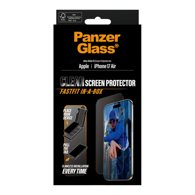 Verre trempé UWF avec Fastfit pour iPhone 17 Air, Noir, PanzerGlass