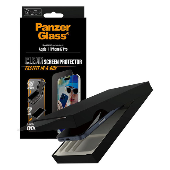 Verre trempé UWF avec Fastfit pour iPhone 17 Pro, Noir, PanzerGlass