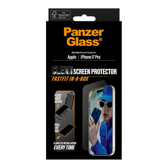 Verre trempé UWF avec Fastfit pour iPhone 17 Pro, Noir, PanzerGlass