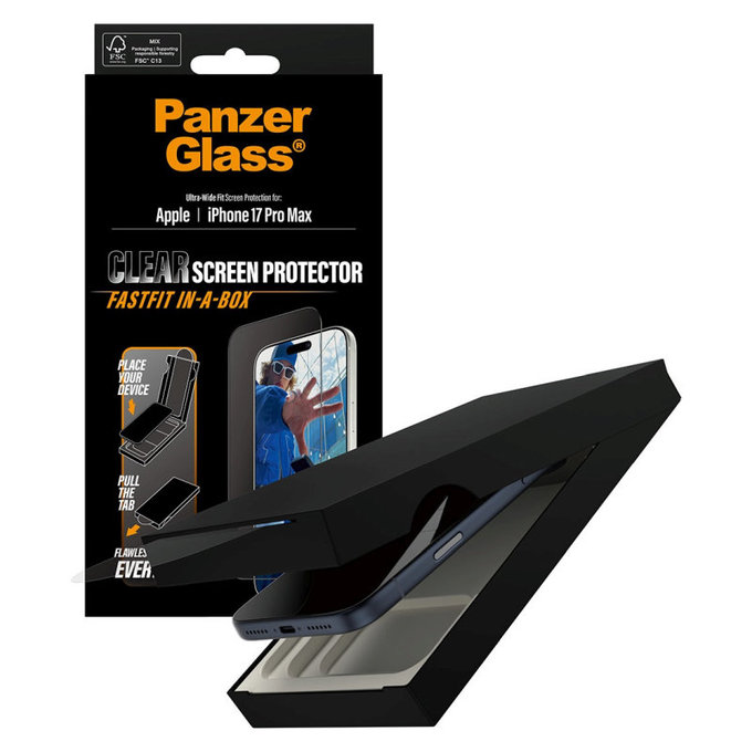 Verre trempé UWF avec Fastfit pour iPhone 17 Pro Max, Noir, PanzerGlass
