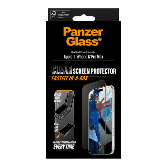 Verre trempé UWF avec Fastfit pour iPhone 17 Pro Max, Noir, PanzerGlass