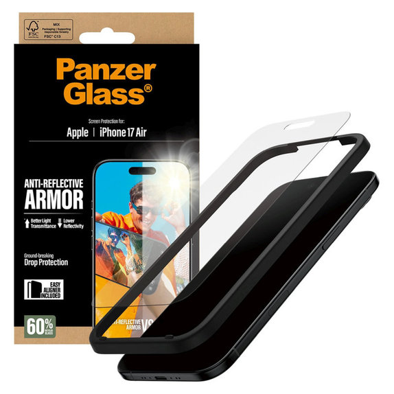 Verre trempé Anti-Reflective avec applicateur pour iPhone 17 Air, Noir, PanzerGlass