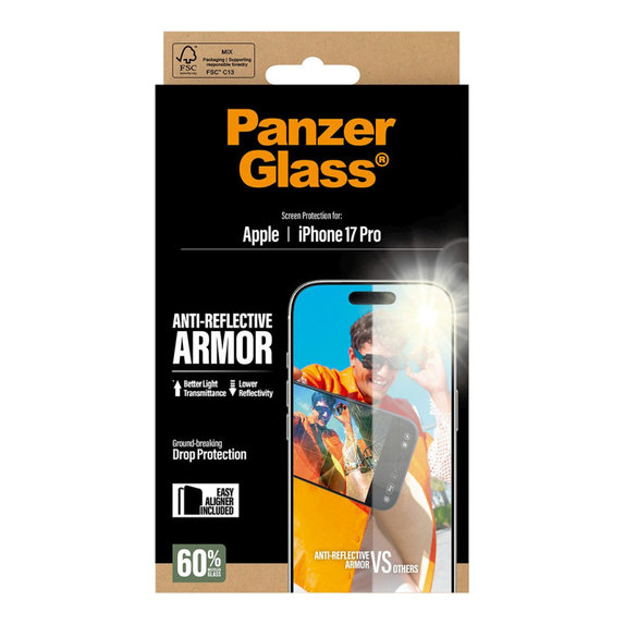 Verre trempé Anti-Reflective avec applicateur pour iPhone 17 Pro, Noir, PanzerGlass