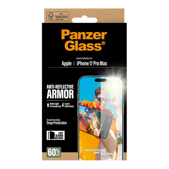 Verre trempé Anti-Reflective avec applicateur pour iPhone 17 Pro Max, Noir, PanzerGlass