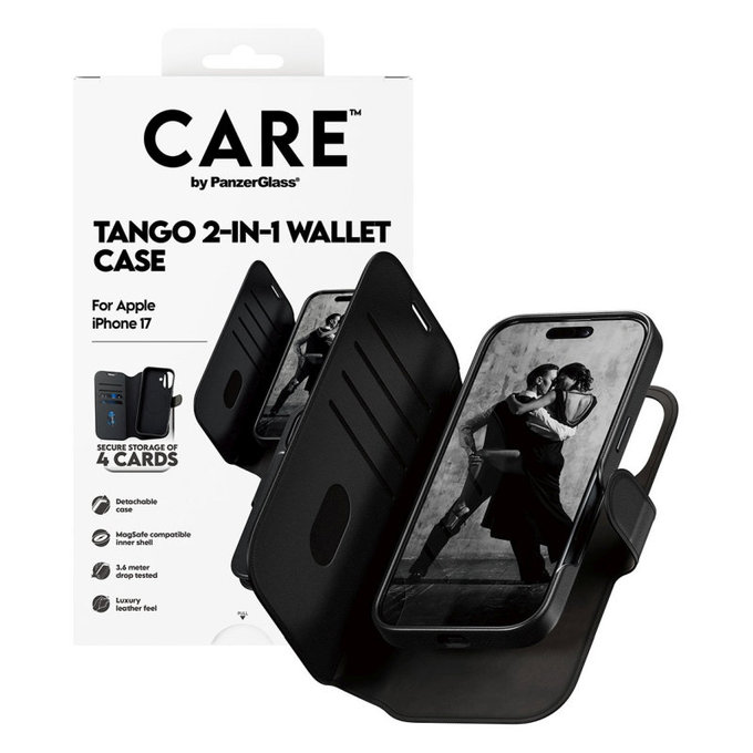 Coque Wallet Tango Two-In-One avec MagSafe pour iPhone 17, Noir, CARE