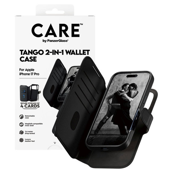 Coque Wallet Tango Two-In-One avec MagSafe pour iPhone 17 Pro, Noir, CARE