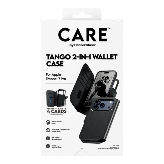 Coque Wallet Tango Two-In-One avec MagSafe pour iPhone 17 Pro, Noir, CARE