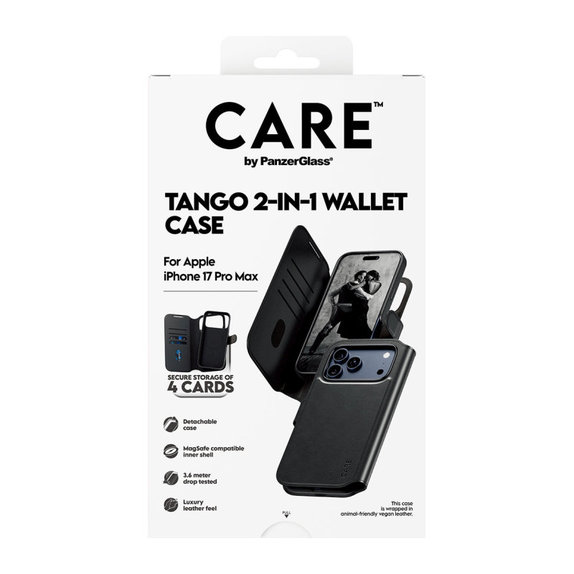 Étui Wallet Tango Two-In-One avec MagSafe pour iPhone 17 Pro Max, noir, PanzerGlass