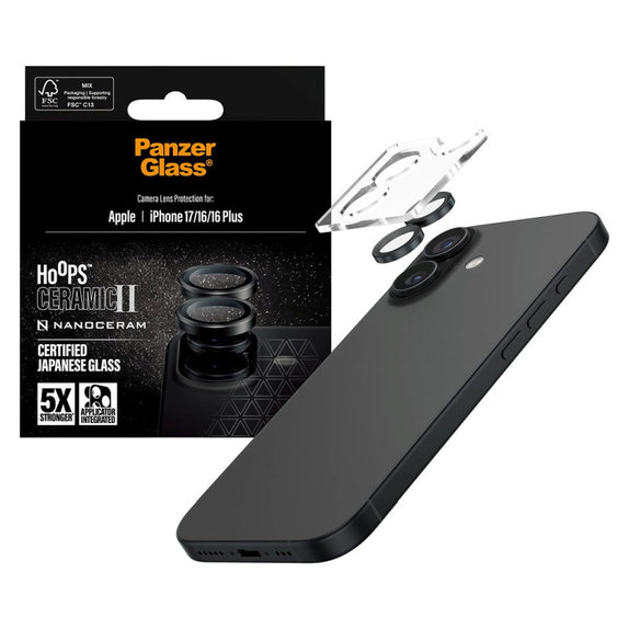 Protection d’objectif photo Hoops Ceramic II pour iPhone 17/16 Plus/16, Noir, PanzerGlass