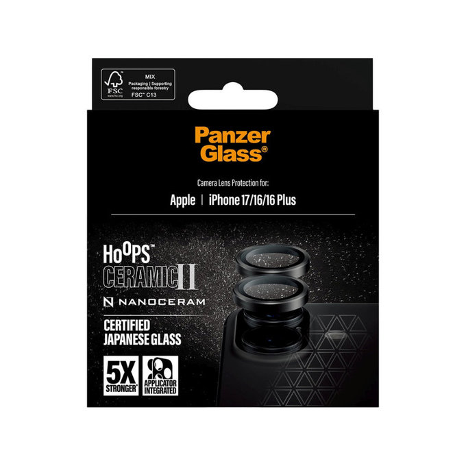 Protection d’objectif photo Hoops Ceramic II pour iPhone 17/16 Plus/16, Noir, PanzerGlass