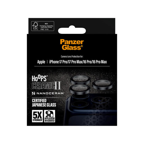 Protection d'objectif Hoops Ceramic II pour iPhone 17 Pro Max/17 Pro/16 Pro Max/16 Pro, noir, PanzerGlass