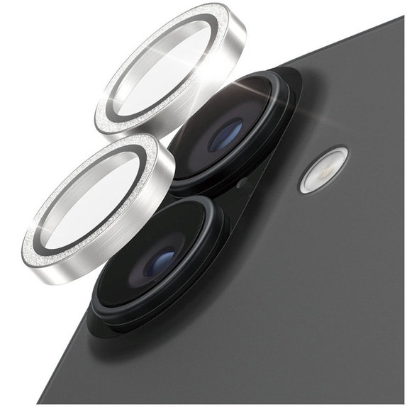 Protection d’objectif photo Hoops pour iPhone 17/16 Plus/16, Glitter Silver, PanzerGlass
