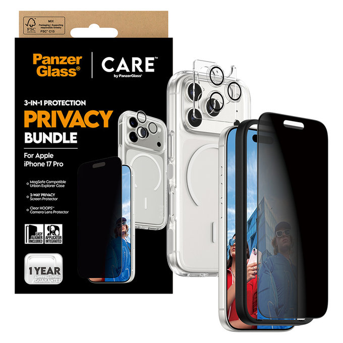 Bundle 3-en-1 Privacy pour iPhone 17 Pro, PanzerGlass