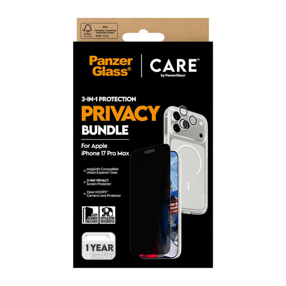 Bundle 3-en-1 Privacy pour iPhone 17 Pro Max, PanzerGlass