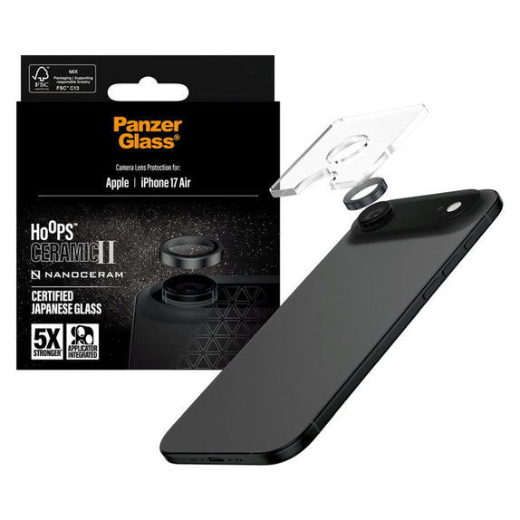 Protection d’objectif photo Hoops Ceramic II pour iPhone 17 Air, Noir, PanzerGlass