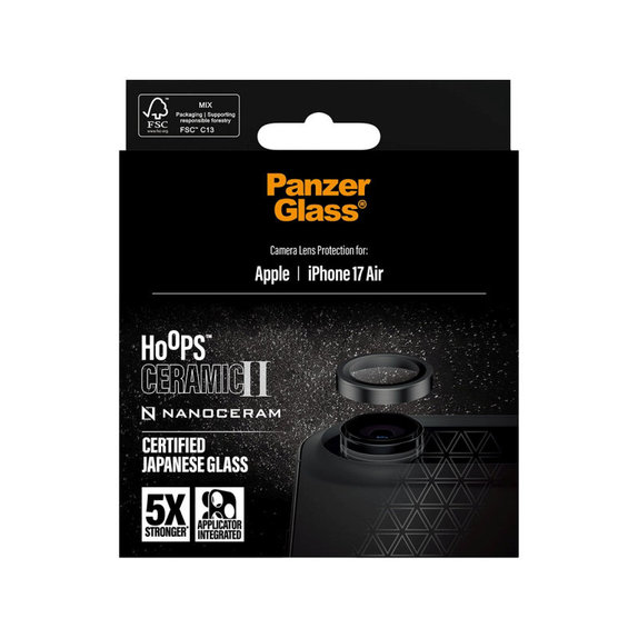 Protection d’objectif photo Hoops Ceramic II pour iPhone 17 Air, Noir, PanzerGlass