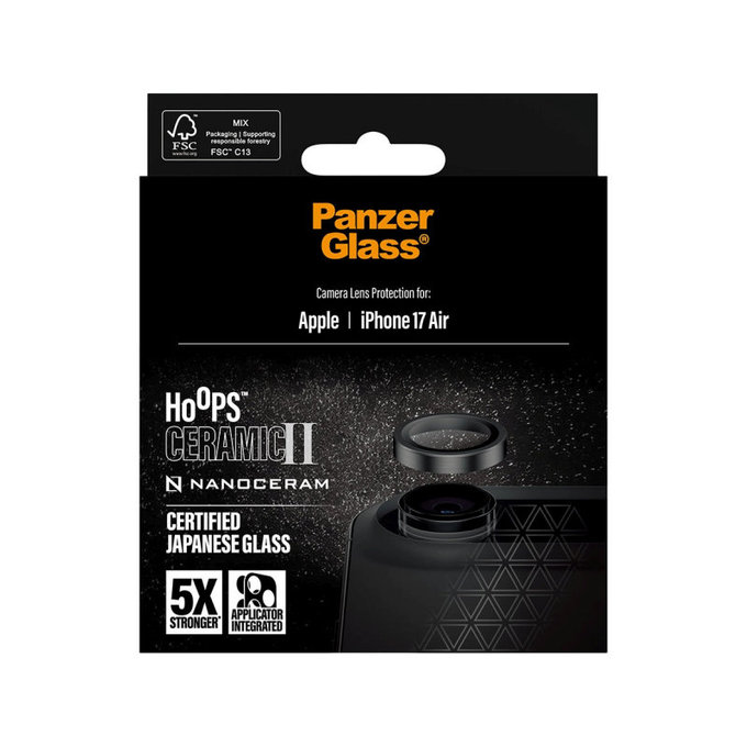 Protection d’objectif photo Hoops Ceramic II pour iPhone 17 Air, Noir, PanzerGlass
