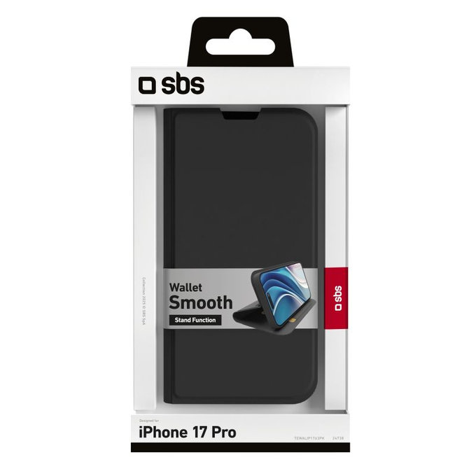 SBS - Housse Book Wallet Smooth pour iPhone 17 Pro, noir