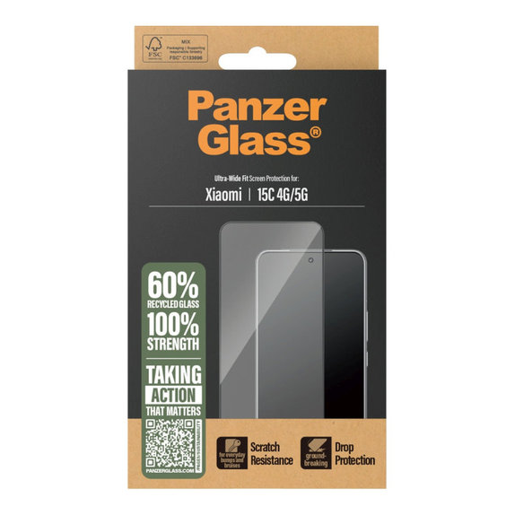 Verre trempé UWF pour Xiaomi 15C/15C 5G, Noir, PanzerGlass