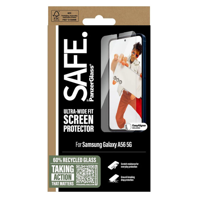Verre trempé UWF avec applicateur pour Samsung Galaxy A56 5G, Clair, SAFE by PanzerGlass