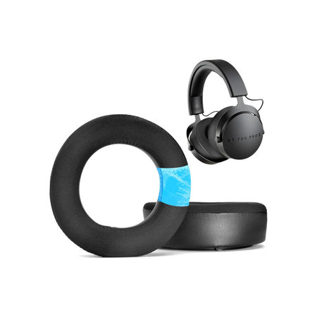 Coussinets de rechange pour Beyerdynamic DT440, DT660, DT990 Pro, Mousse à mémoire + Cuir + en Textil + Gel Rafraîchissant, Noires, 1 Paire