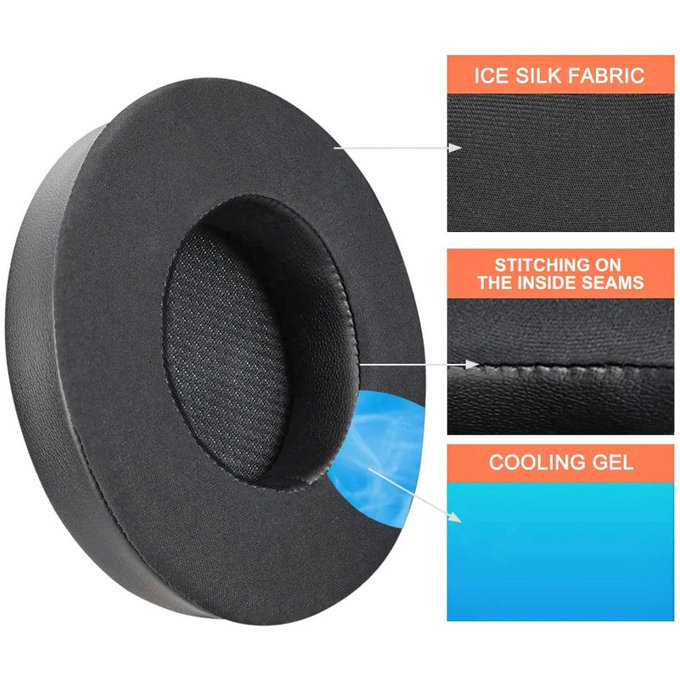 Coussinets de rechange pour Corsair Virtuoso RGB, Mousse à mémoire + en Textil, Noires, Gel Rafraîchissant, 1 Paire